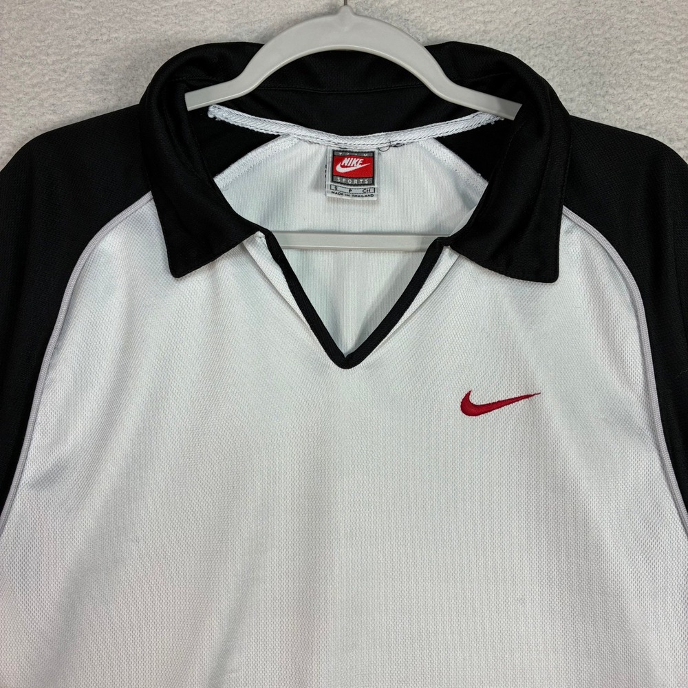 Vintage Nike Polo Shirt Men S White Black V Neck Tennis Golf Soccer Jersey 90s